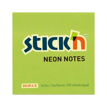 Bloček samolepicí Stick'n Notes, 76 x 76 mm, 100 listů, Zelený