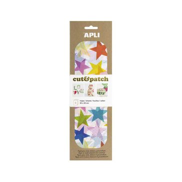 Papír na decoupage APLI Cut&Patch 30 x 50 cm, 3 ks, Hvězdy barevné