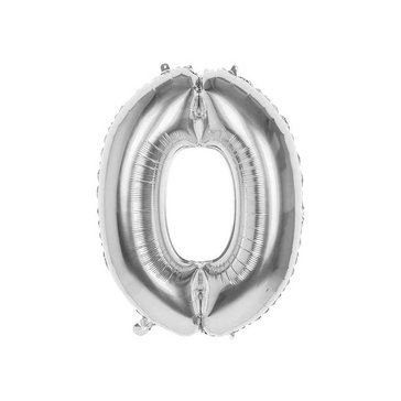 Balónek fóliový ve tvaru číslice 0, 86 cm, Stříbrný