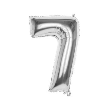 Balónek fóliový ve tvaru číslice 7, 86 cm, Stříbrný