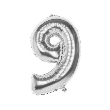 Balónek fóliový ve tvaru číslice 9, 86 cm, Stříbrný