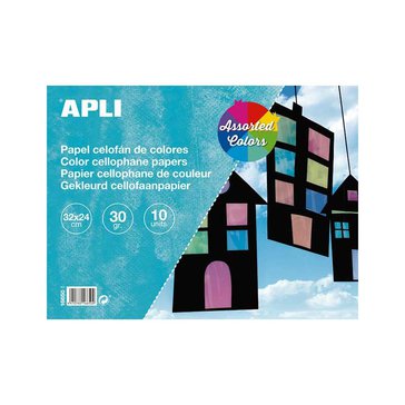 Fólie celofánová APLI 32 x 24 cm, 10 listů, Mix barev