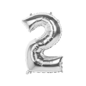 Balónek fóliový ve tvaru číslice 2, Stříbrný