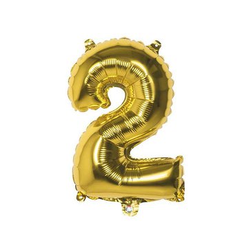 Balónek fóliový ve tvaru číslice 2, Zlatý