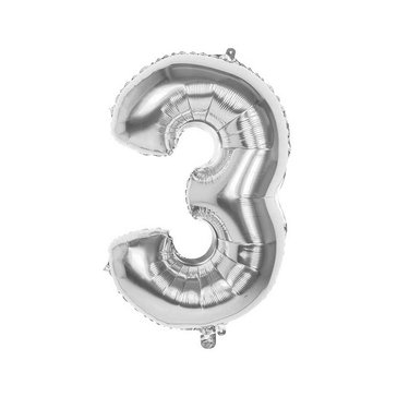 Balónek fóliový ve tvaru číslice 3, Stříbrný