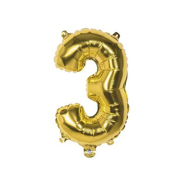 Balónek fóliový ve tvaru číslice 3, Zlatý
