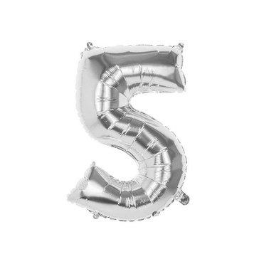 Balónek fóliový ve tvaru číslice 5, Stříbrný