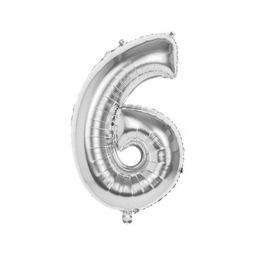 Balónek fóliový ve tvaru číslice 6, Stříbrný