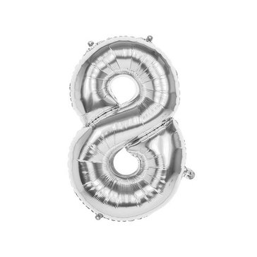 Balónek fóliový ve tvaru číslice 8, Stříbrný